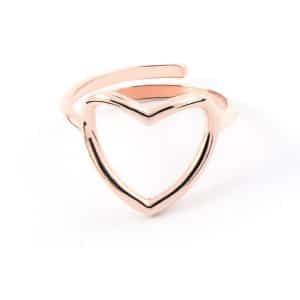 Anello Cuore Traforato in Argento Rosato 925, design minimalista con cuore centrale, Collezione Minimal Love.