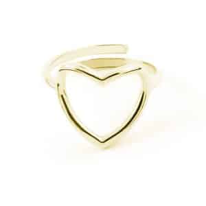 Anello Cuore Traforato Dorato in Argento 925, design minimalista con cuore centrale, Collezione Minimal Love.