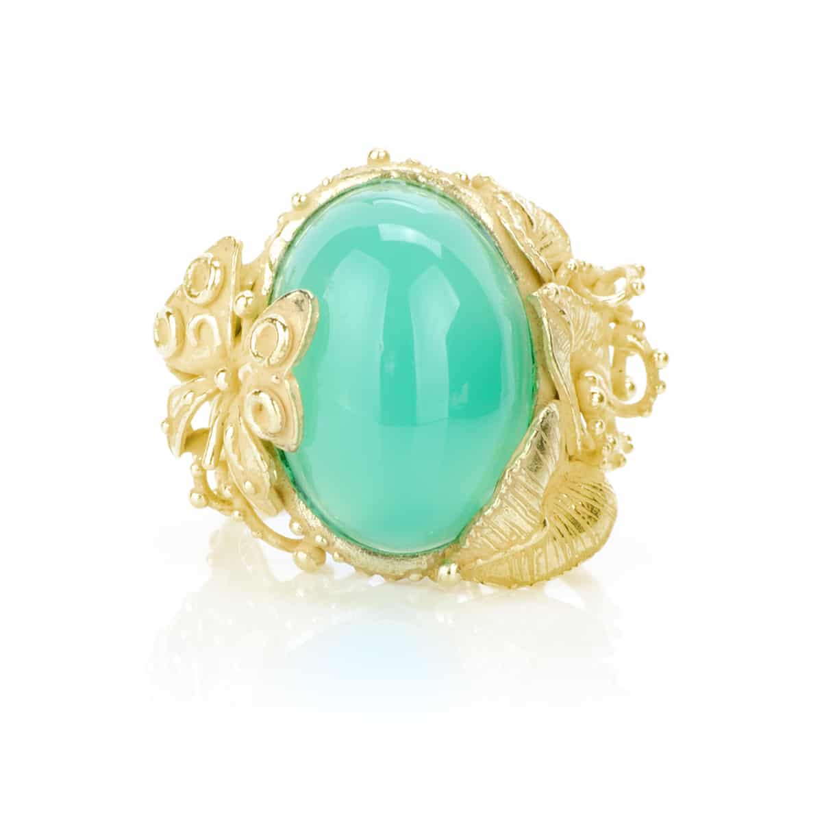Anello Butterfly in Oro 18 kt con Crisoprasio Verde Cabochon – Collezione Unique