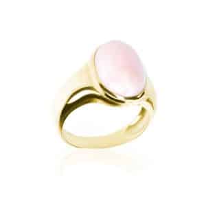 Anello con Cabochon di Corallo Rosa Boké in Oro 18 kt