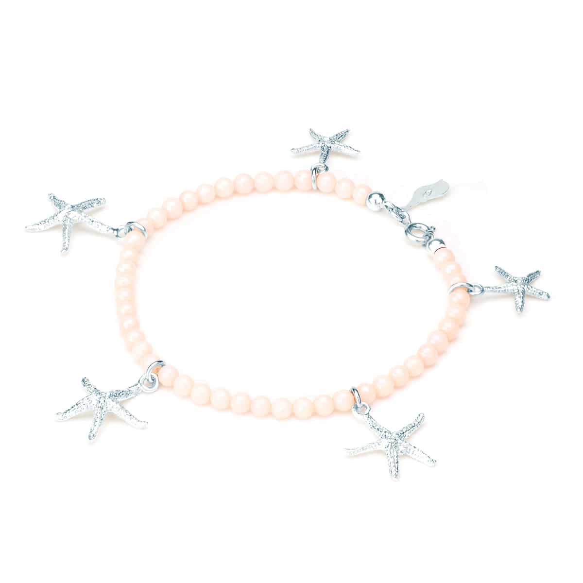 Bracciale Corallo Rosa con Cinque Stelle Marine Circe in Argento
