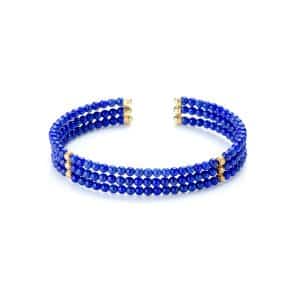 Bracciale semirigido a tre Fili di Lapislazzuli in Argento Dorato
