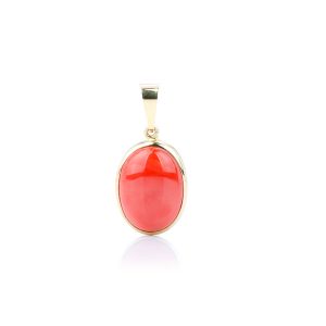 Ciondolo Cabochon Corallo Rosso  da 16 mm in Oro 18 kt