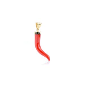 Ciondolo Corno di Corallo Rosso con Coppiglia in Oro 18 kt