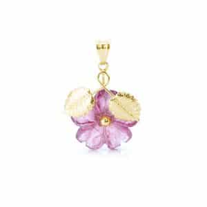 Ciondolo Fiore di Tormalina con Foglie in Oro18 kt