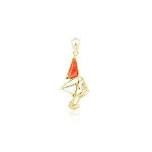 Ciondolo Windsurf con intarsi in Corallo Rosso e Madreperla in Oro 18 kt