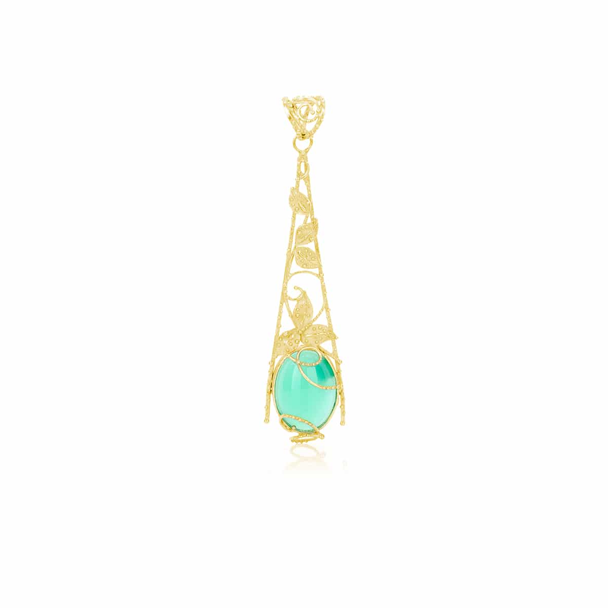 Ciondolo a goccia con Cabochon in Crisoprasio e Oro 18 Kt