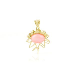 Ciondolo Corallo Rosa Cabochon in Oro