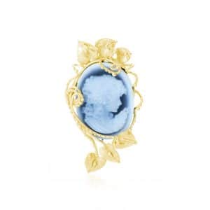Ciondolo con Cameo in Agata Blu in Oro 18 kt, dettagli di rami e foglie, design esclusivo e lavorazione artigianale, Collezione Unique.