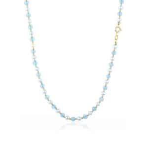 Collana Acquamarina e Perle Bianche d'Acqua Dolce in Oro 18 kt