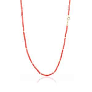Collana Deep di Corallo rosso del Mediterraneo alternata con pallini e chiu. in Oro 18 kt