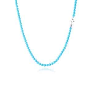 Collana Pasta di Turchese in Argento 925 con pallini da 4 mm, chiusura ad anello a molla, disponibile in diverse lunghezze.