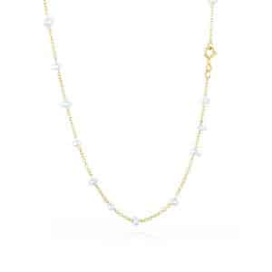 Collana Perle Bianche d'Acqua Dolce con Catena in Oro 18 kt