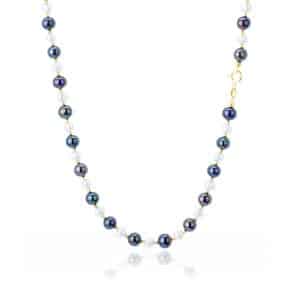 Collana Perle Nere e Bianche da 6 mm chiu. in Oro 18 kt