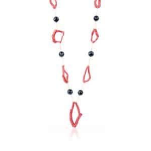 Collana Rami di Coralli Chiusi ed Onice Nero con Catena in Oro 18 kt