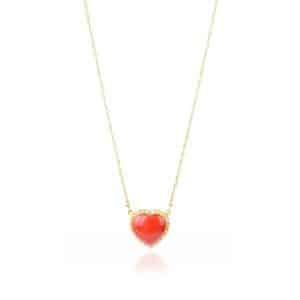 Collana con Cabochon a Cuore in Corallo Rosso centrale in Oro 18 kt