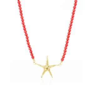 Collana Corallo Rosso e Stella Marina Circe Grande in Oro 18 kt