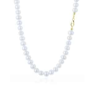 Collane Perle Bianche d'Acqua Dolce da 8 mm con chiu. in Oro 18 kt