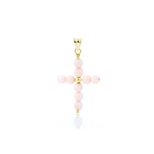 Croce in Corallo Rosa a Pallini e Oro 18 kt  mis. Media