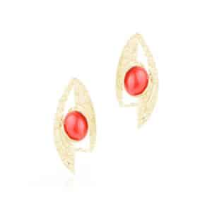 Orecchini Corallo Rosso Cabochon e Oro 18 kt