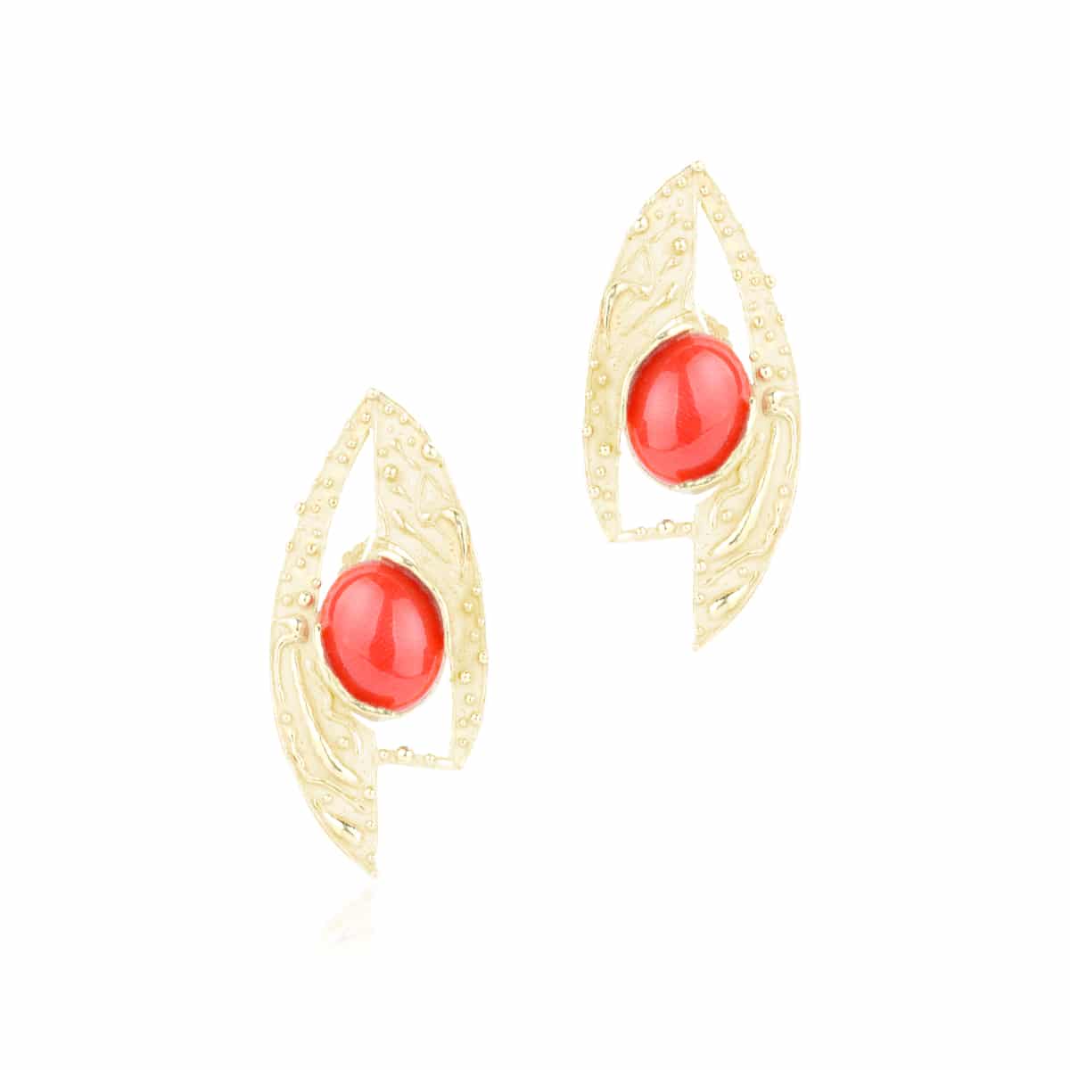 Orecchini Corallo Rosso Cabochon e Oro 18 kt