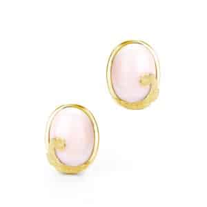 Orecchini Cabochon Ovale di Corallo Rosa del Giappone in Oro 18 kt Clips/Perno