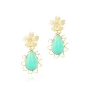 Orecchini Goccia di Crisoprasio con Fiore e Rami in Oro 18 kt