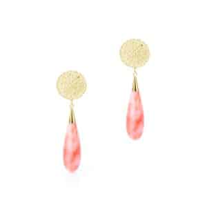 Orecchini Goccia di Corallo Rosa in Oro 18 kt, con gocce di Corallo Rosa Elatius e lavorazione a cera persa, Collezione Unique.