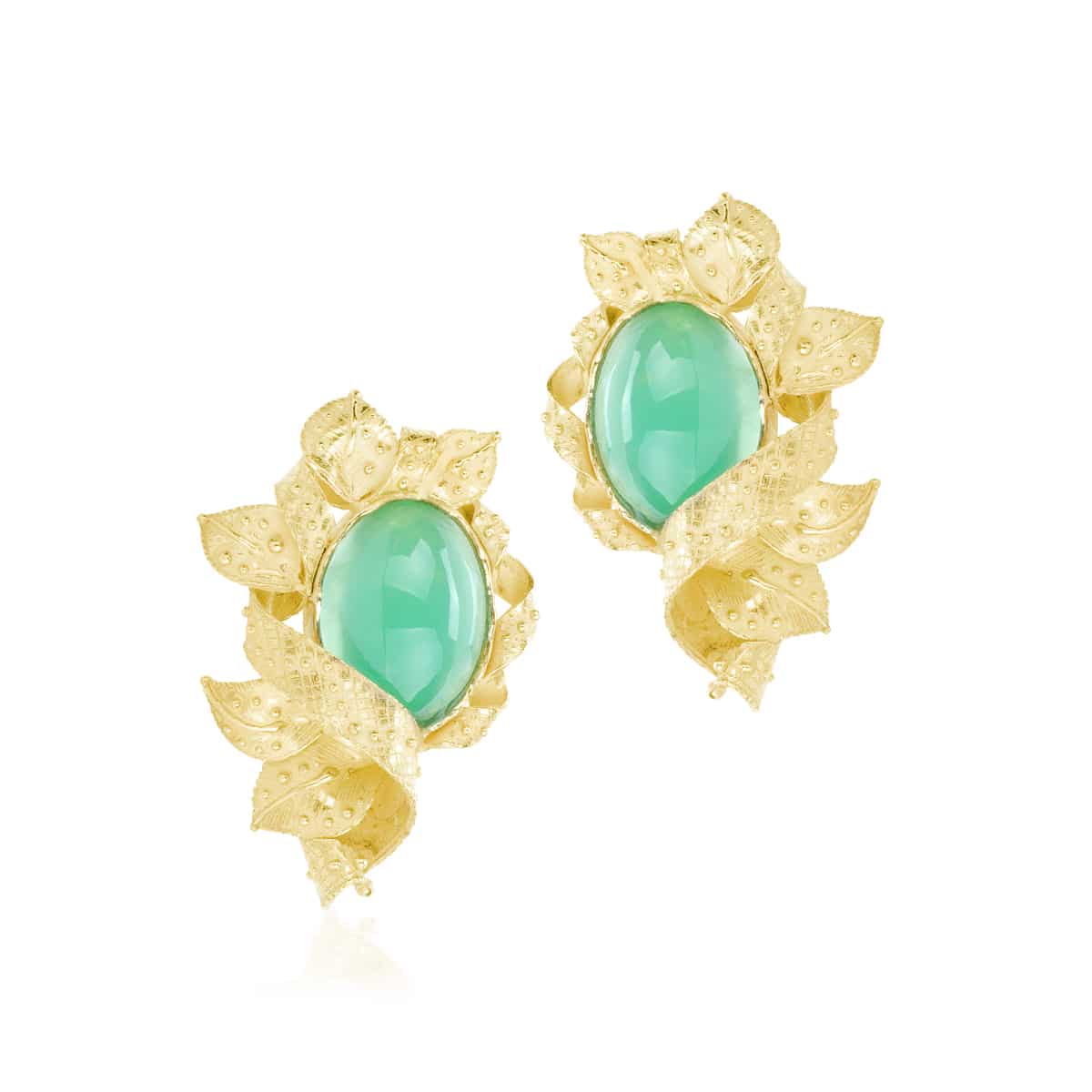 Orecchini Unique con Cabochon di Crisoprasio in Oro 18 kt