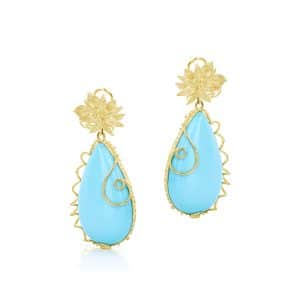 Orecchini Unique con Goccia di Turchese Naturale in Oro 18 kt