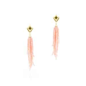 Orecchini a Pioggia Pallini di Corallo Rosa e Oro 18 kt