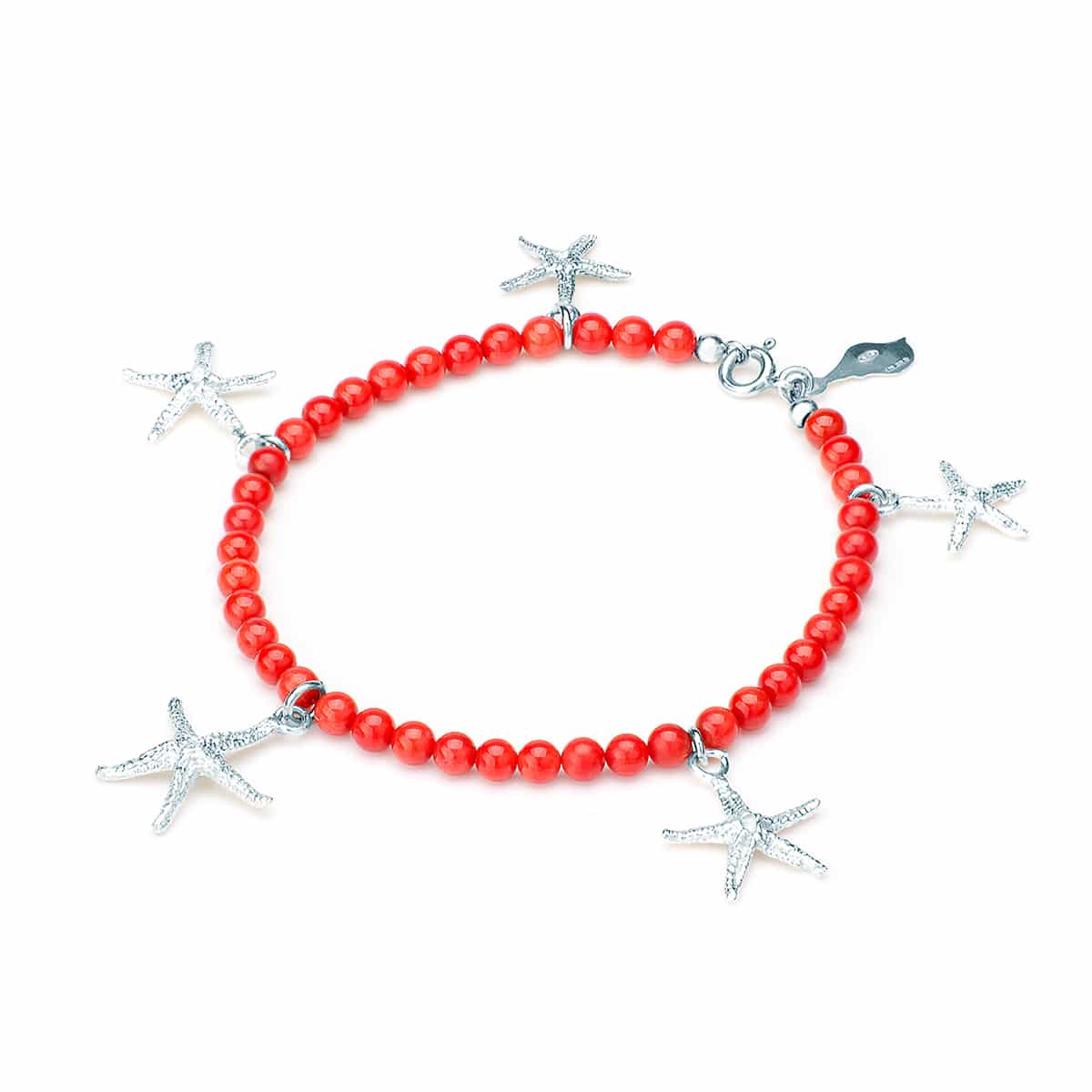 Bracciale Corallo Rosso con Cinque Stelle Marine Circe in Argento