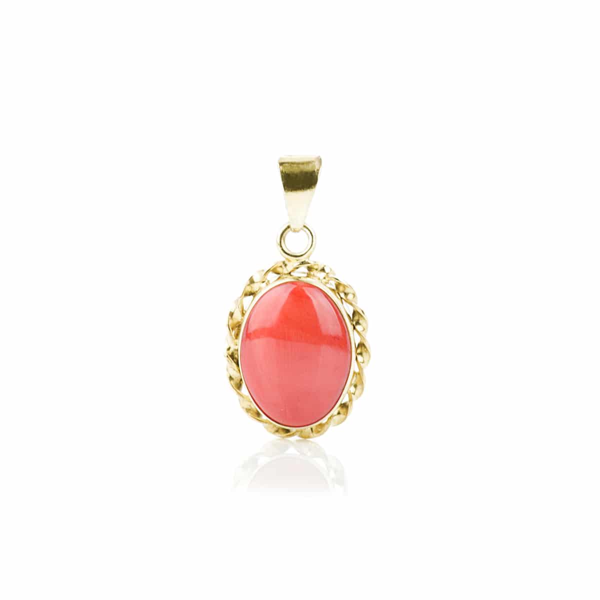 Ciondolo Corallo Rosso Cabochon Ornato in Oro