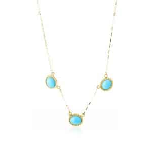 Collana Tris di Cabochon Turchese Naturale e Oro 18 kt