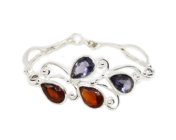 Bracciale di argento con riccioli e gocce di pietra