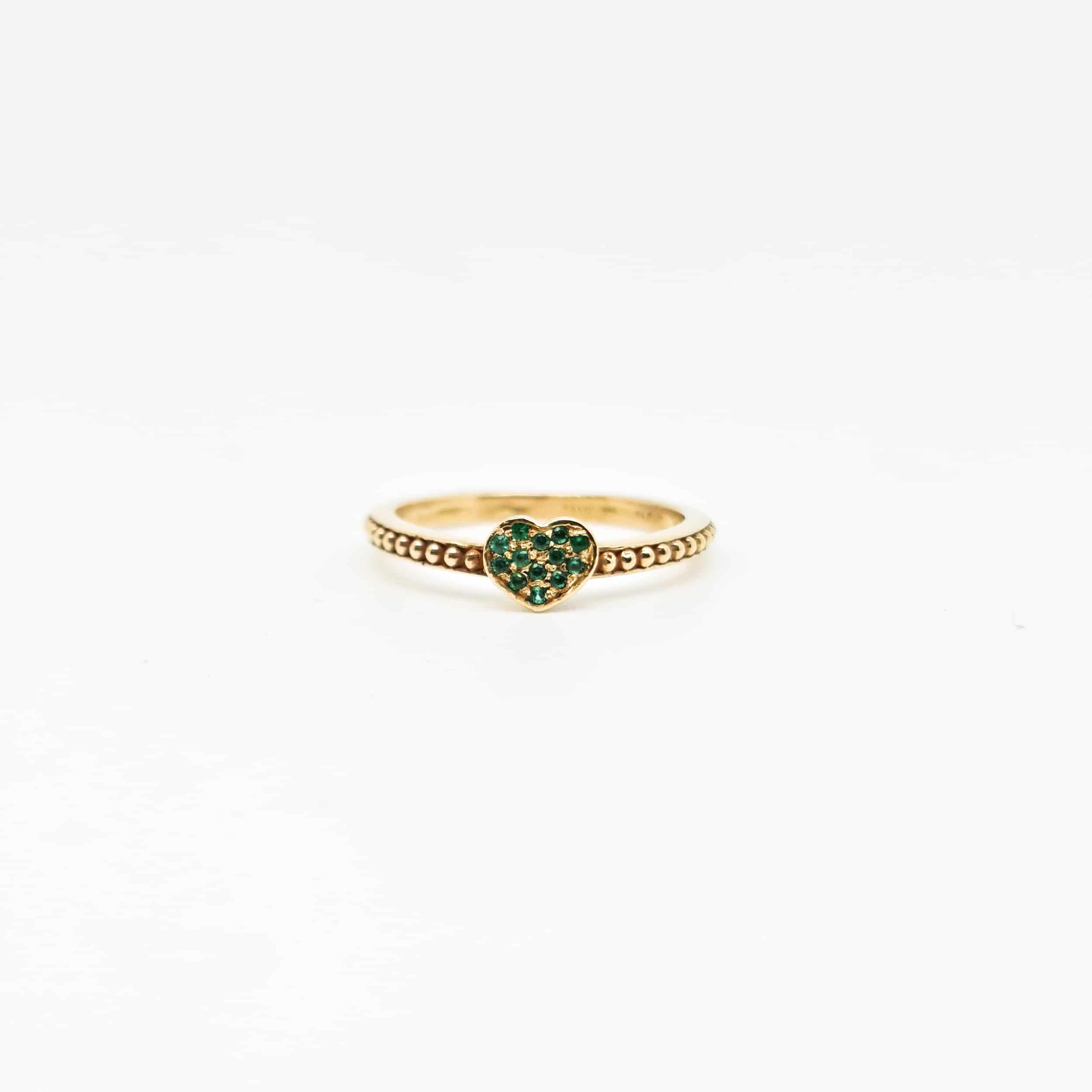 Anello Cuore Pavé Smeraldi in Oro