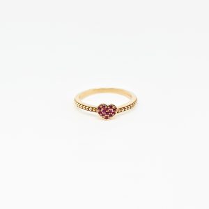 Anello Cuore Pavé Rubino in Oro