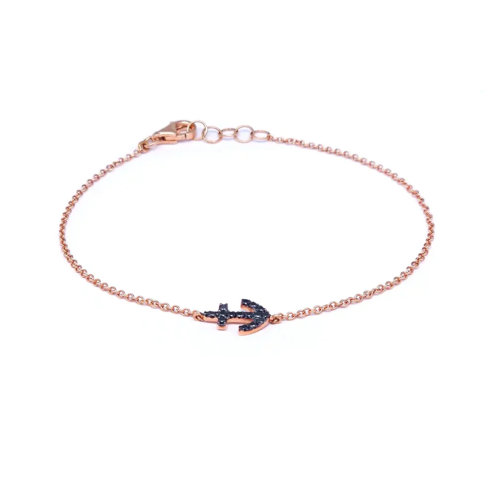 Bracciale Ancora con Diamanti Neri in Oro