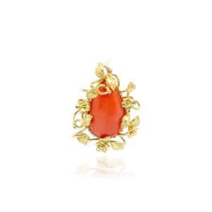 Ciondolo Floreale in Oro 18kt con Goccia di Corallo Cerasuolo