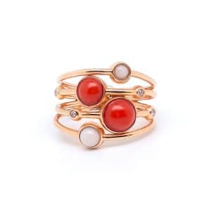 Anello Solaris con Corallo e Diamanti in Oro