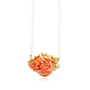 Collana con Cestino di Corallo Rosa e Perle