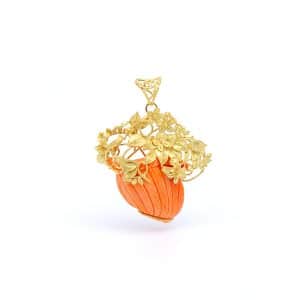 Ciondolo Cestino di Fiori in Corallo Rosa e Oro