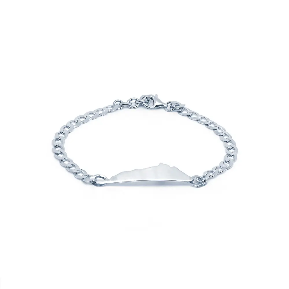 Bracciale Grumetta Profilo Divino in Argento 925 con maglia grumetta da 4 mm e profilo centrale del Monte Circeo, Collezione Profilo Divino.