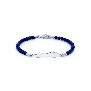 Bracciale Profilo Divino Lapislazzuli in Argento 925, con palline di Lapislazzuli naturale e silhouette del Monte Circeo, Collezione Profilo Divino.