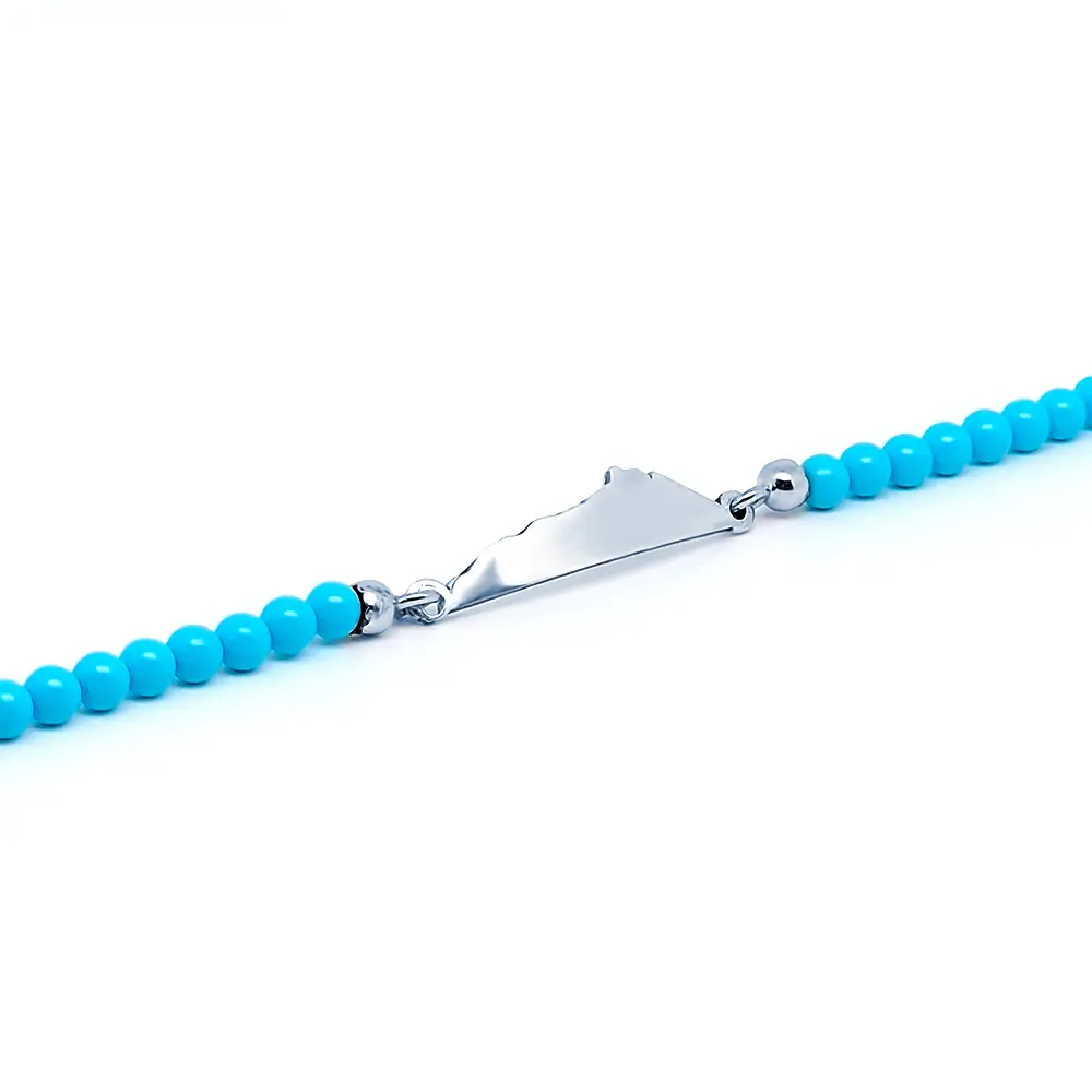 Bracciale Profilo Divino Pasta di Turchese in Argento 925, con palline da 4 mm in turchese naturale e Profilo Divino centrale, Collezione Profilo Divino.