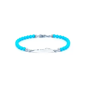 Bracciale Profilo Divino Pasta di Turchese in Argento 925, con palline da 4 mm in turchese naturale e Profilo Divino centrale, Collezione Profilo Divino.