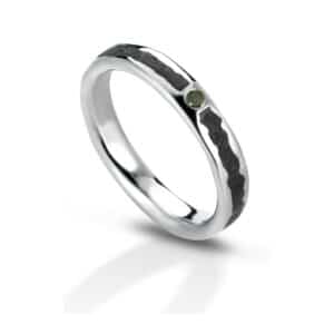 Anello Fede Eoliana con Diamante Nero in Oro Bianco