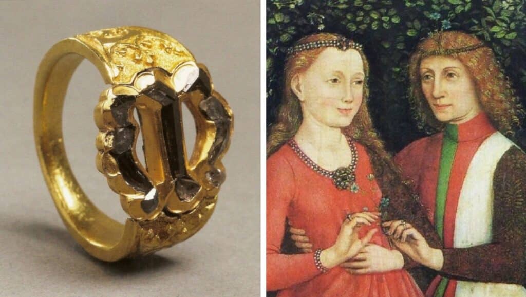 Il primo anello di fidanzamento con diamanti fu donato a Maria di Borgogna dall'arciduca Massimiliano d'Austria nel 1477 Fonte immagine: Hemmahoshilde