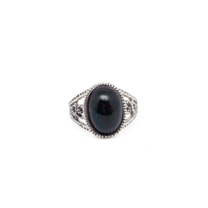 Anello Eco Vintage Diaspro Verde in Argento 925 con montatura artigianale e cabochon ovale 10x14 mm, Collezione Eco del Mare.