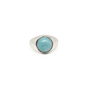Anello Sigillo Amazzonite in Argento 925 con montatura bombata e cabochon tondo 10 mm, gioiello elegante e raffinato, Collezione Eco del Mare.